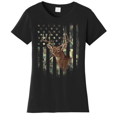 American Flag Deer Hunting Camo Women's T-Shirt