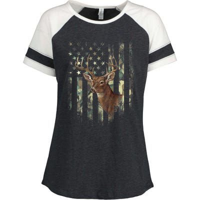 American Flag Deer Hunting Camo Enza Ladies Jersey Colorblock Tee