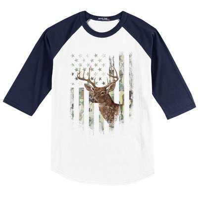 American Flag Deer Hunting Camo Baseball Sleeve Shirt