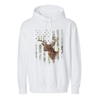 American Flag Deer Hunting Camo Garment-Dyed Fleece Hoodie