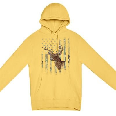 American Flag Deer Hunting Camo Premium Pullover Hoodie