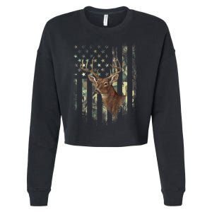 American Flag Deer Hunting Camo Cropped Pullover Crew