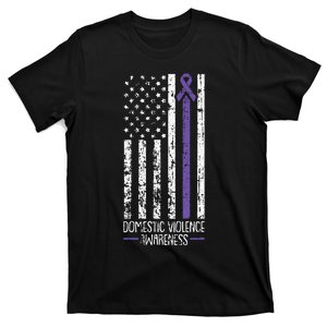 American Flag Domestic Violence Awareness Cool Purple Ribbon T-Shirt