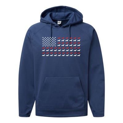 American Flag Dachshund Patriotic Dachshund Doxie Lover Cool Gift Performance Fleece Hoodie