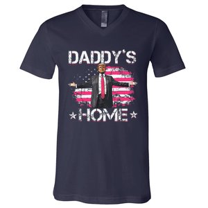 American Flag DaddyS Home Trump 2024 Patriotic V-Neck T-Shirt