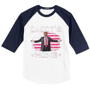 American Flag DaddyS Home Trump 2024 Patriotic Baseball Sleeve Shirt