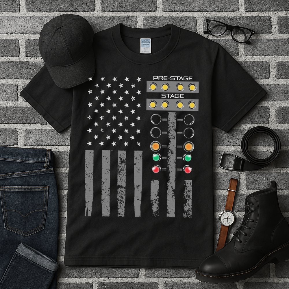 American Flag Drag Racing Strip Tree Light For Dragster Tall T-Shirt