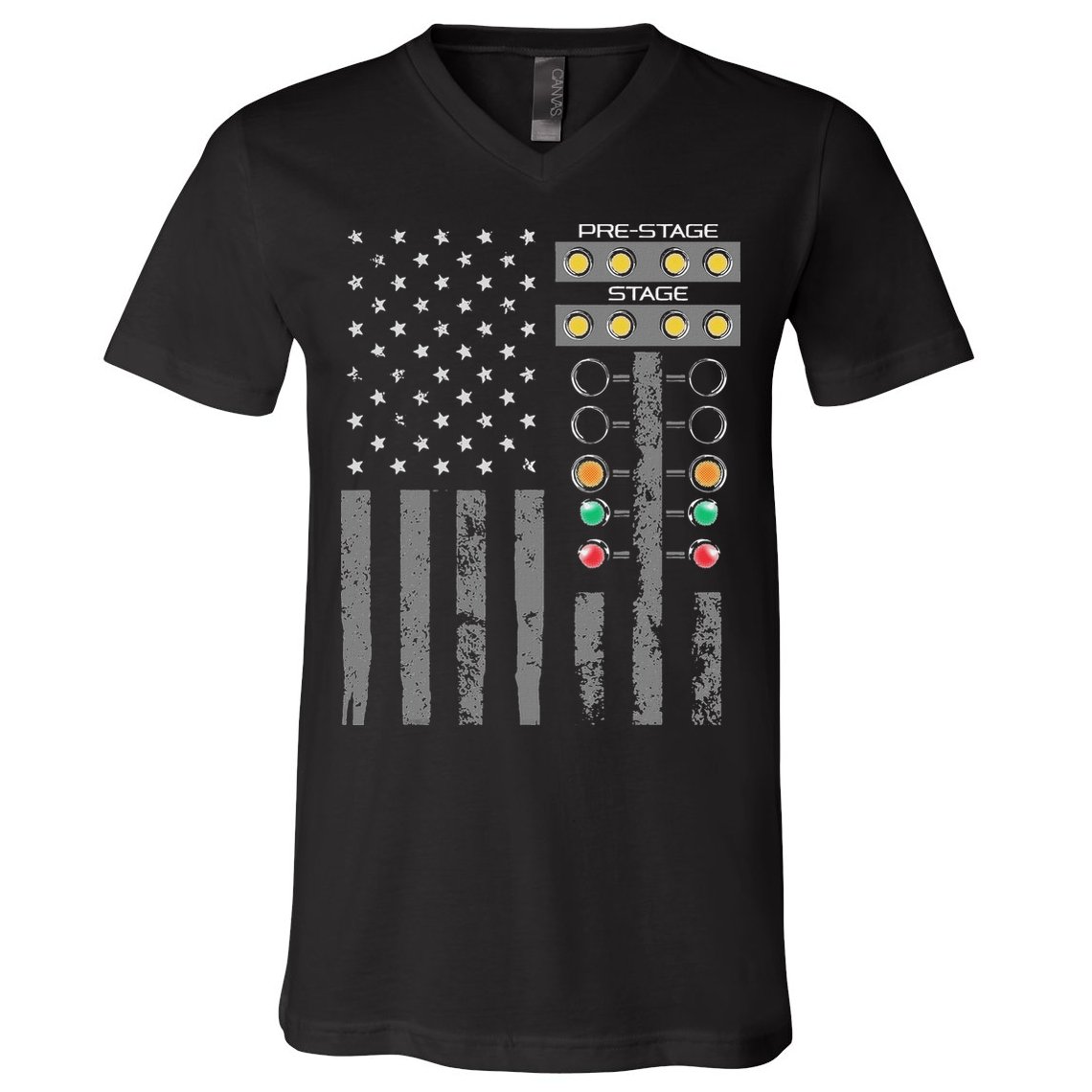 American Flag Drag Racing Strip Tree Light For Dragster V-Neck T-Shirt