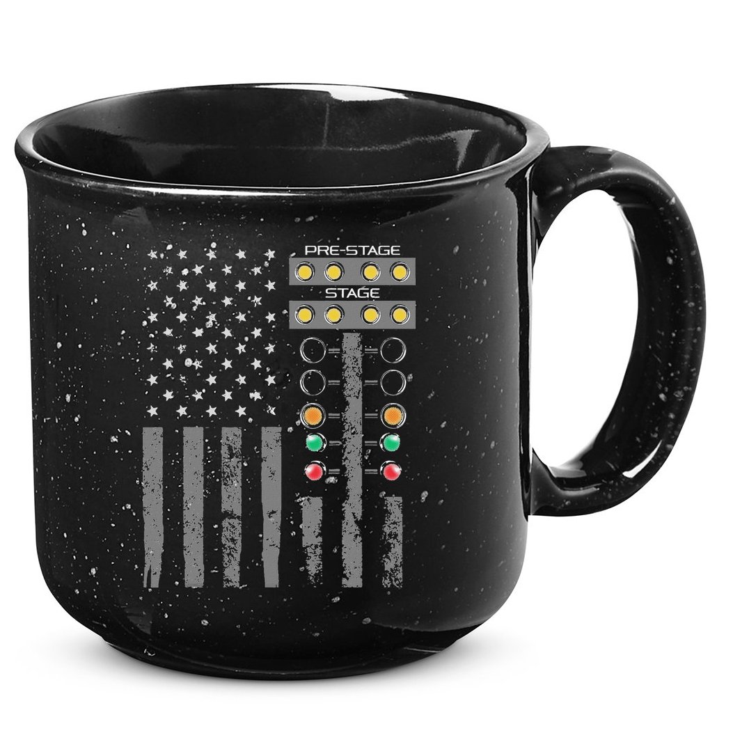 American Flag Drag Racing Strip Tree Light For Dragster 15oz Campfire Ceramic Mug