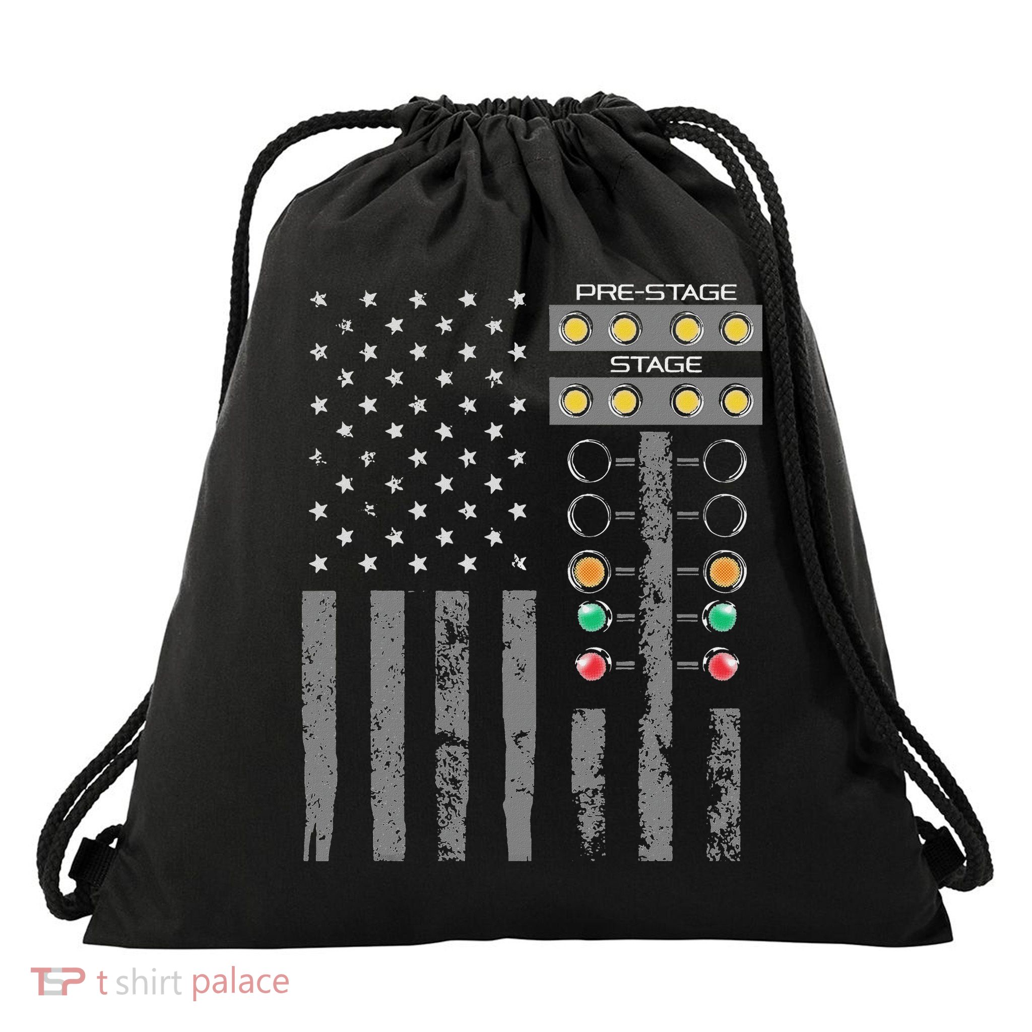 American Flag Drag Racing Strip Tree Light For Dragster Drawstring Bag