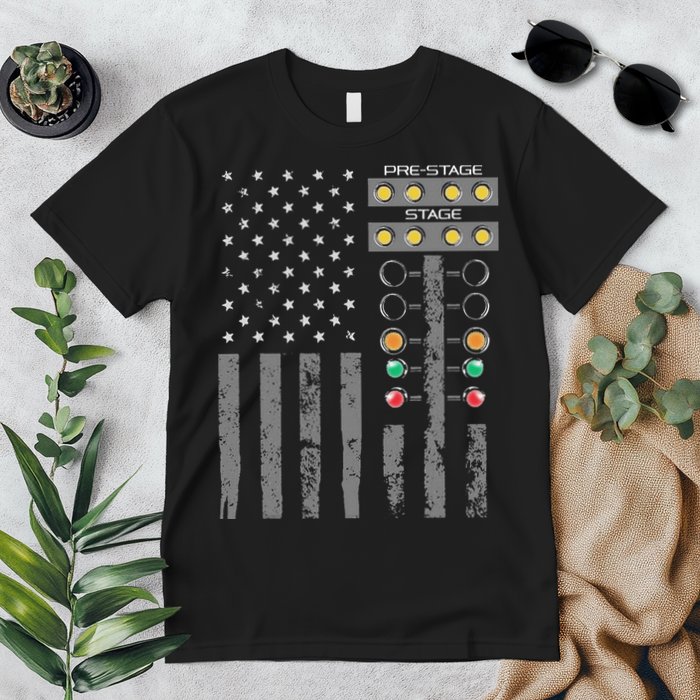 American Flag Drag Racing Strip Tree Light For Dragster Premium T-Shirt