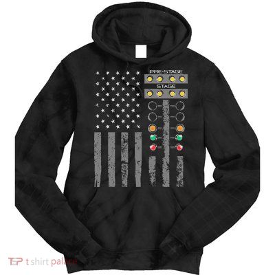 American Flag Drag Racing Strip Tree Light For Dragster Tie Dye Hoodie