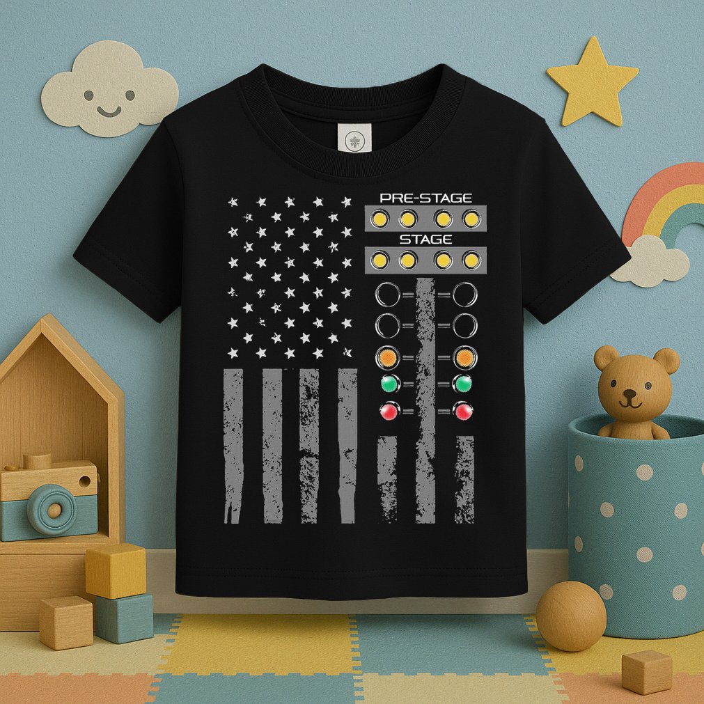 American Flag Drag Racing Strip Tree Light For Dragster Toddler T-Shirt