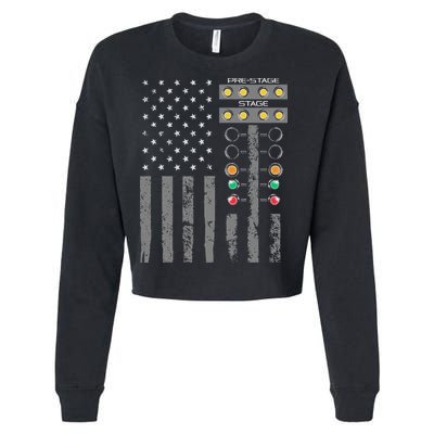 American Flag Drag Racing Strip Tree Light For Dragster Cropped Pullover Crew