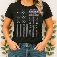 American Flag Drag Racing Strip Tree Light For Dragster Womens T-Shirt