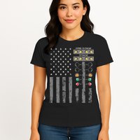 American Flag Drag Racing Strip Tree Light For Dragster Womens T-Shirt