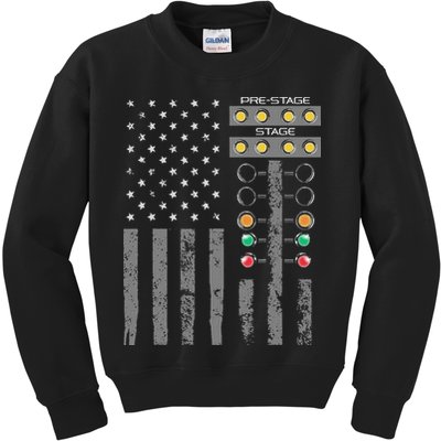 American Flag Drag Racing Strip Tree Light For Dragster Kids Sweatshirt