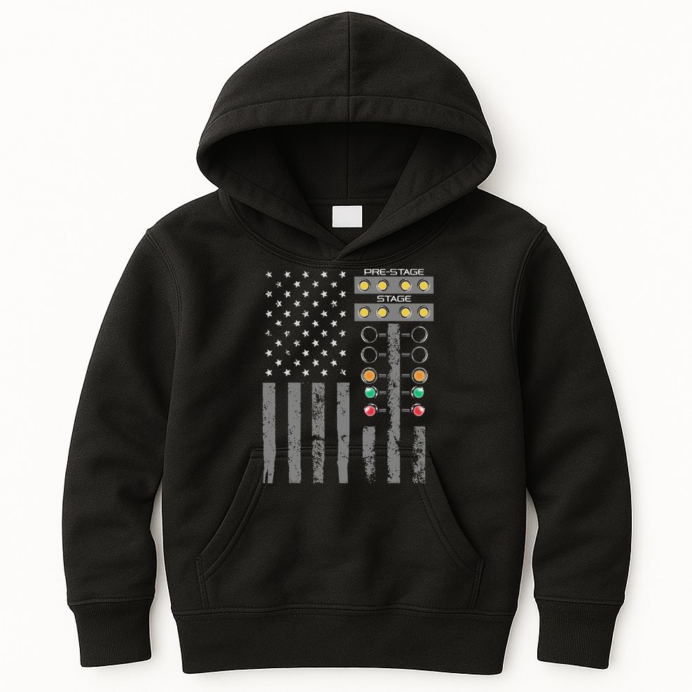 American Flag Drag Racing Strip Tree Light For Dragster Kids Hoodie