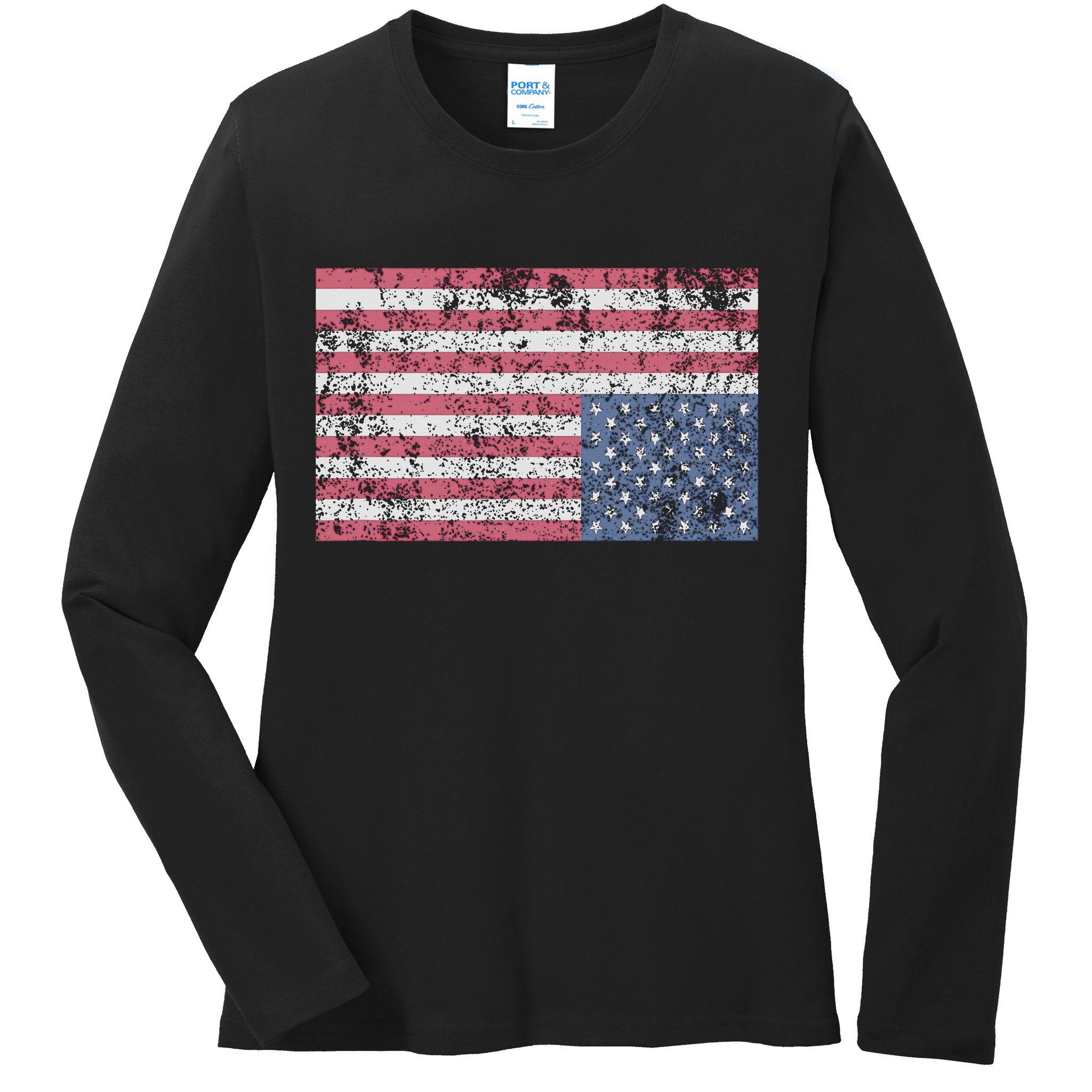 American Flag Distress Upside Down United States Usa Ladies Long Sleeve Shirt