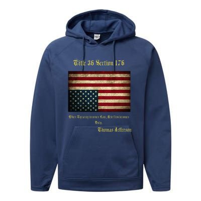 American Flag Distress Upside Down Thomas Jefferson Performance Fleece Hoodie