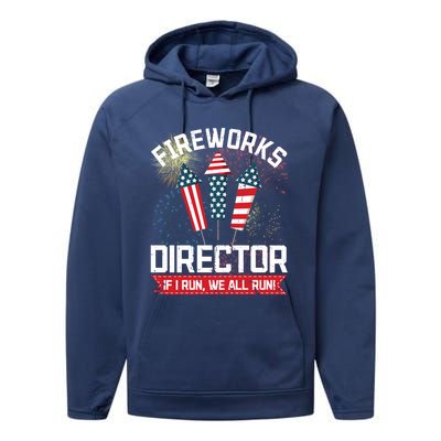 American Fireworks Director 4th Of July Pyrotechnics Cool Gift Performance Fleece Hoodie