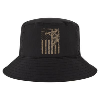 American Flag Distressed Patriotic Electric Cable Lineman Gift Cool Comfort Performance Bucket Hat