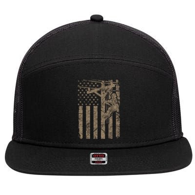 American Flag Distressed Patriotic Electric Cable Lineman Gift 7 Panel Mesh Trucker Snapback Hat