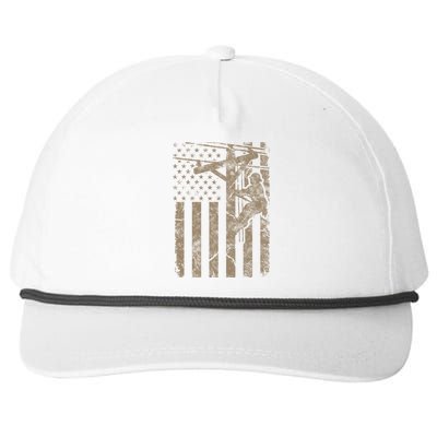 American Flag Distressed Patriotic Electric Cable Lineman Gift Snapback Five-Panel Rope Hat