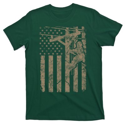 American Flag Distressed Patriotic Electric Cable Lineman Gift T-Shirt