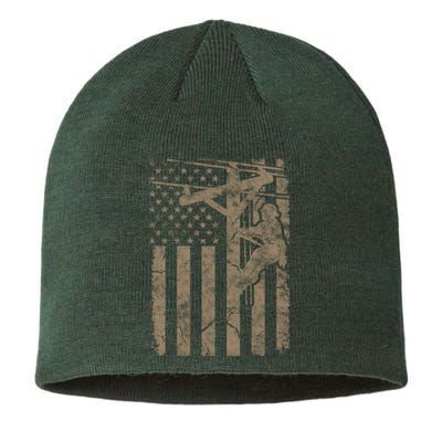 American Flag Distressed Patriotic Electric Cable Lineman Gift Sustainable Beanie