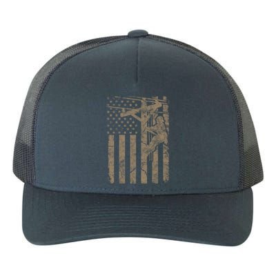 American Flag Distressed Patriotic Electric Cable Lineman Gift Yupoong Adult 5-Panel Trucker Hat