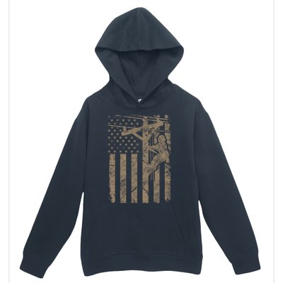 American Flag Distressed Patriotic Electric Cable Lineman Gift Urban Pullover Hoodie