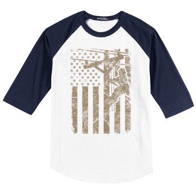 American Flag Distressed Patriotic Electric Cable Lineman Gift Baseball Sleeve Shirt