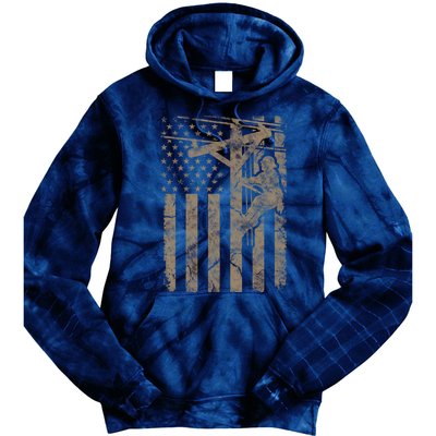 American Flag Distressed Patriotic Electric Cable Lineman Gift Tie Dye Hoodie