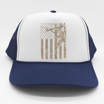 American Flag Distressed Patriotic Electric Cable Lineman Gift Trucker Hat