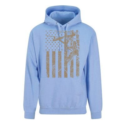 American Flag Distressed Patriotic Electric Cable Lineman Gift Unisex Surf Hoodie