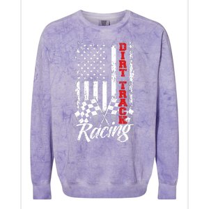 American Flag Dirt Track Racing Car Bike Driver Back Print Colorblast Crewneck Sweatshirt