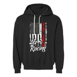 American Flag Dirt Track Racing Car Bike Driver Back Print Garment-Dyed Fleece Hoodie