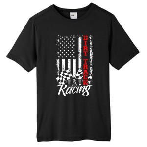 American Flag Dirt Track Racing Car Bike Driver Back Print Tall Fusion ChromaSoft Performance T-Shirt