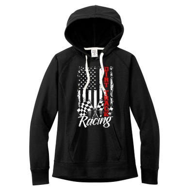 American Flag Dirt Track Racing Car Bike Driver Back Print Women's Fleece Hoodie