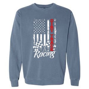 American Flag Dirt Track Racing Car Bike Driver Back Print Garment-Dyed Sweatshirt