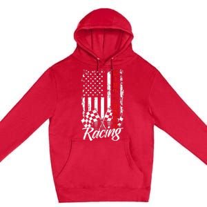 American Flag Dirt Track Racing Car Bike Driver Back Print Premium Pullover Hoodie