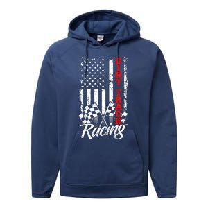 American Flag Dirt Track Racing Car Bike Driver Back Print Performance Fleece Hoodie