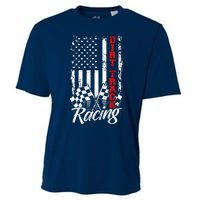 American Flag Dirt Track Racing Car Bike Driver Back Print Cooling Performance Crew T-Shirt