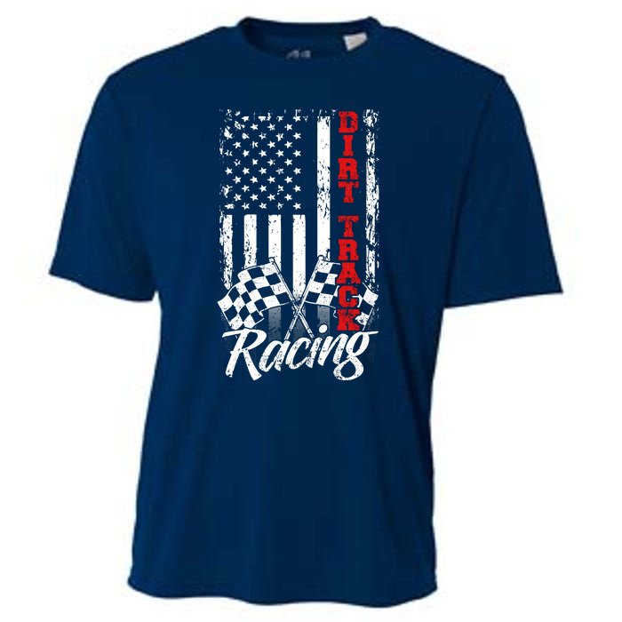 American Flag Dirt Track Racing Car Bike Driver Back Print Cooling Performance Crew T-Shirt