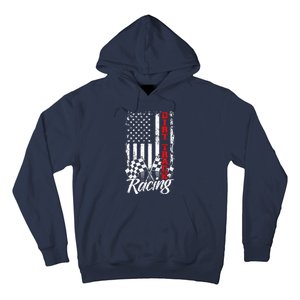 American Flag Dirt Track Racing Car Bike Driver Back Print Hoodie