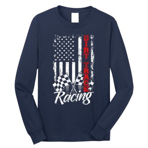 American Flag Dirt Track Racing Car Bike Driver Back Print Long Sleeve Shirt