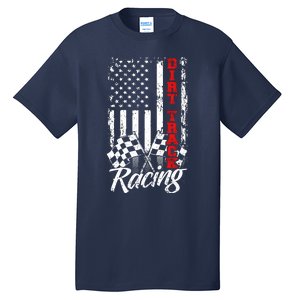 American Flag Dirt Track Racing Car Bike Driver Back Print Tall T-Shirt