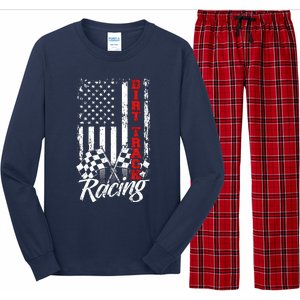 American Flag Dirt Track Racing Car Bike Driver Back Print Long Sleeve Pajama Set