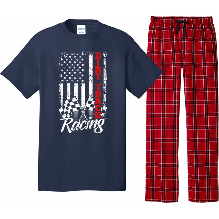 American Flag Dirt Track Racing Car Bike Driver Back Print Pajama Set